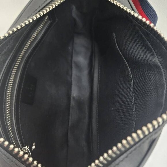 Authentic Gucci GG Supreme Sling Backpack Waist Crossbody Bag Black Leather Mens - Picture 5 of 8